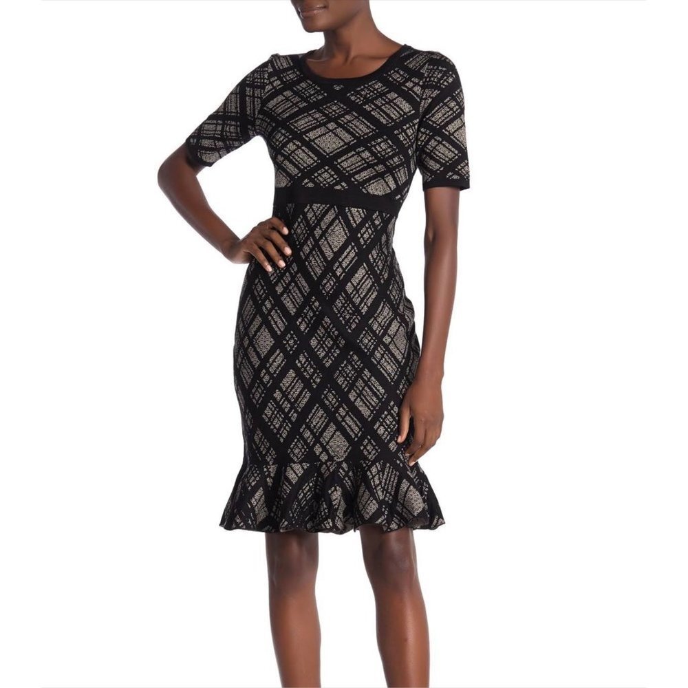 Nina Leonard Flounce Hem  Plaid Blue Dress — XL